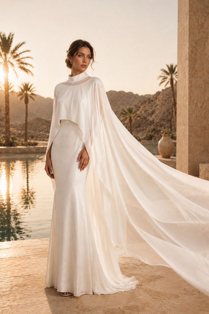 Vestido de novia Venus Capa con capa de la colección Eternal de Esther Noriega